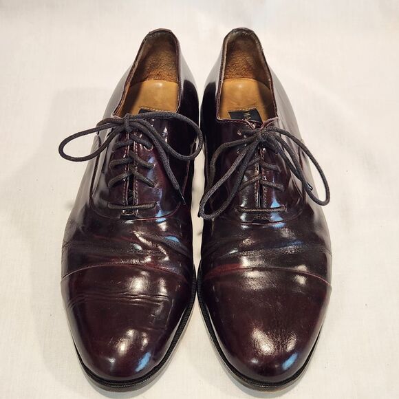 Mario Calugi Mens 7.5 Dress Shoes Brown Glossy Made in‎ Italy Lace Up - Picture 3 of 9